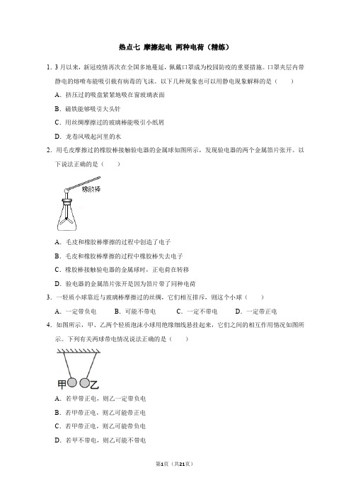 热点7+摩擦起电+两种电荷(精练)