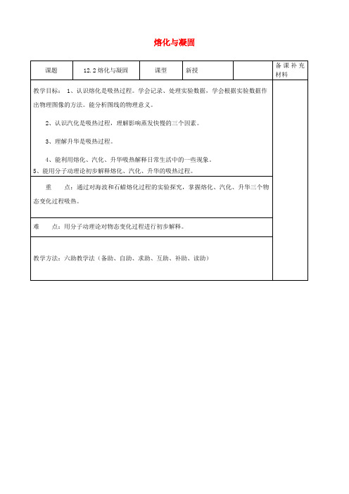 九年级物理全册 12.2 熔化与凝固六助教学法实施教案 沪科版