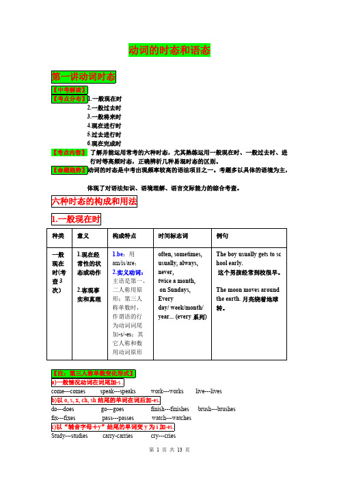 2017中考英语 动词时态和语态