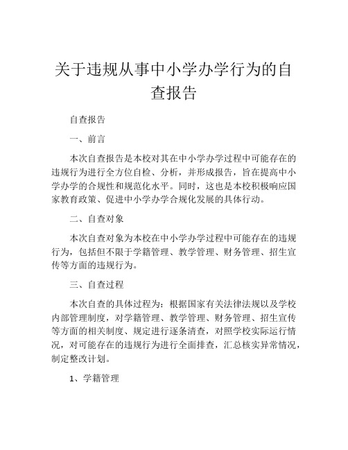 关于违规从事中小学办学行为的自查报告