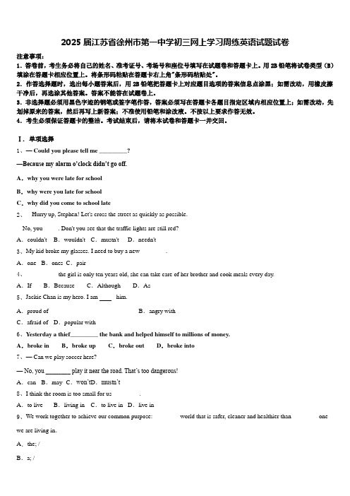 2025届江苏省徐州市第一中学初三网上学习周练英语试题试卷含答案