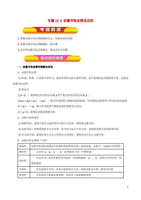 2018年高考物理一轮复习专题13.2动量守恒定律及应用教学案