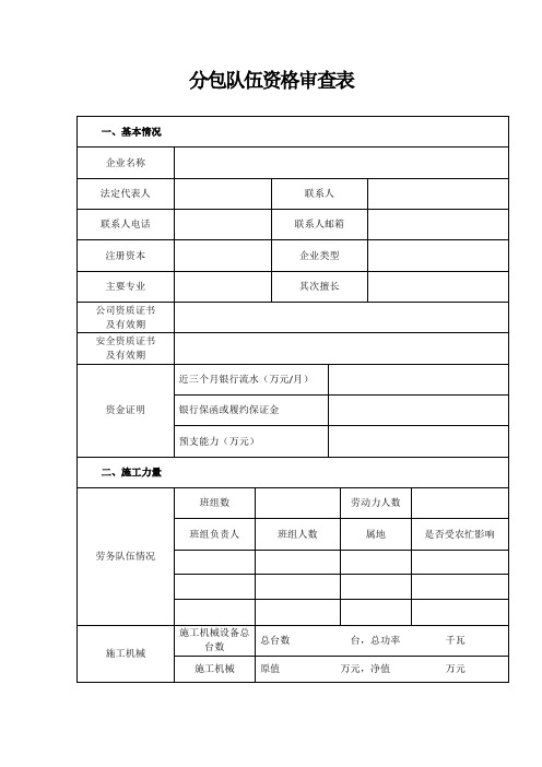 分包队伍资格审查表