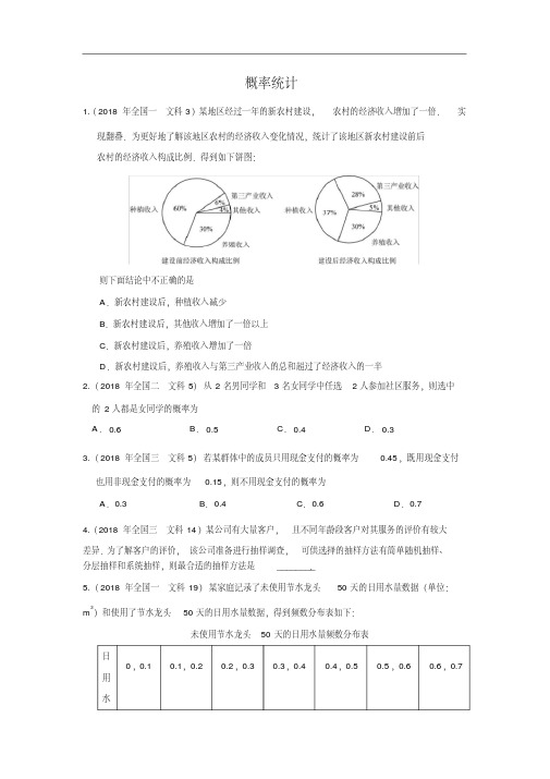 2018年各地高考真题分类汇编概率统计学生版完整版.doc