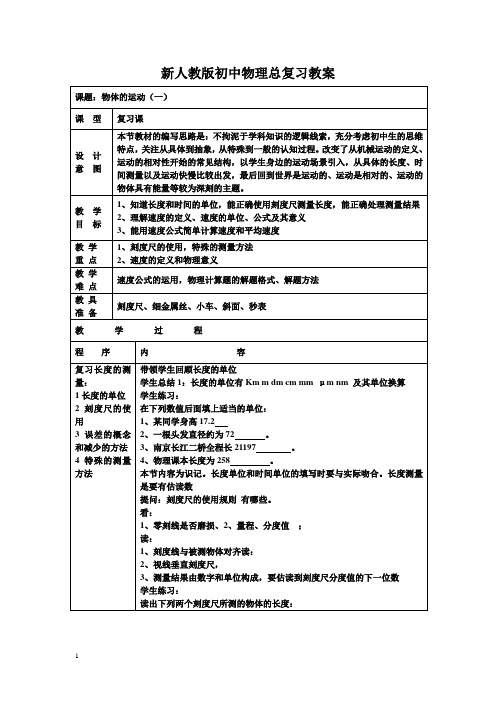 新人教版初中物理总复习专题教案