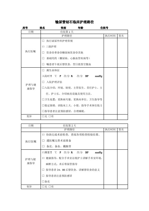 输尿管结石临床护理路径