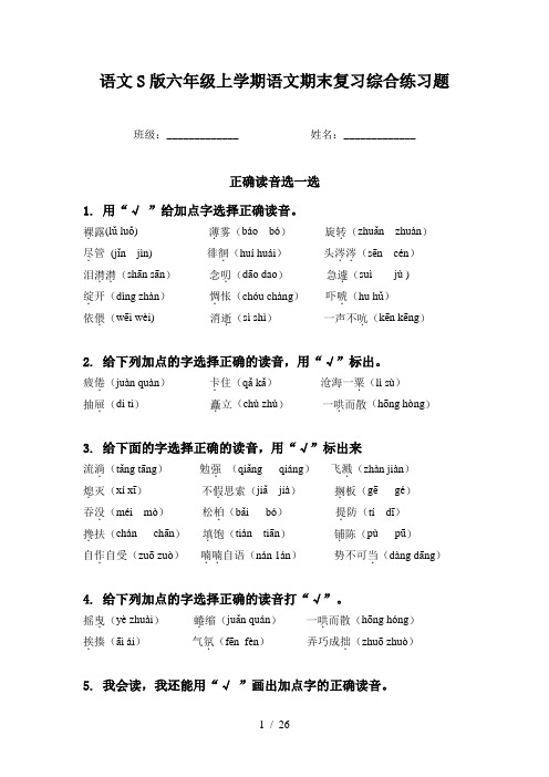 语文S版六年级上学期语文期末复习综合练习题