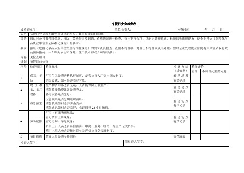 节假日安全检查表