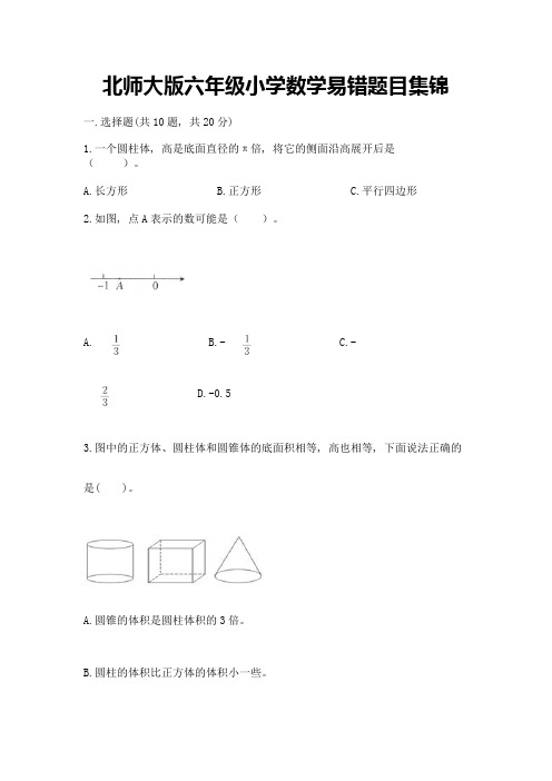 北师大版六年级小学数学易错题目集锦精品(满分必刷)