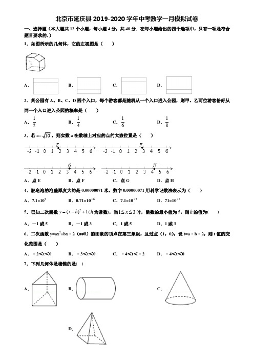 北京市延庆县2019-2020学年中考数学一月模拟试卷含解析