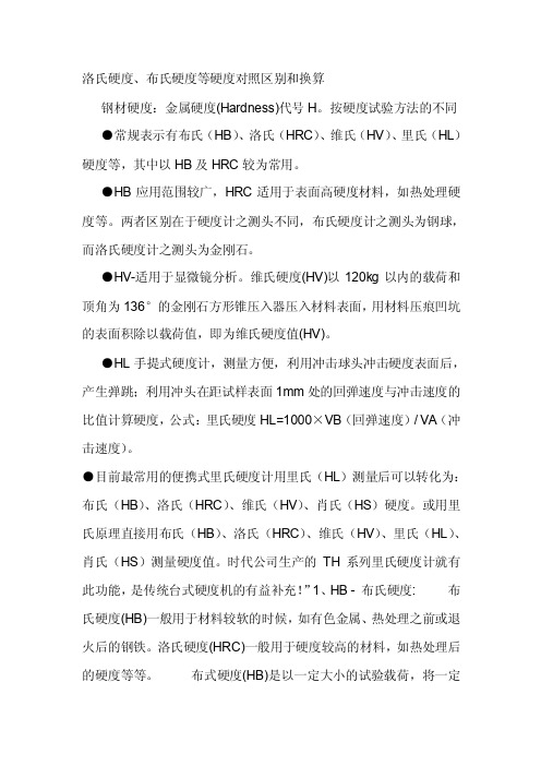 几种硬度之间的区别及换算