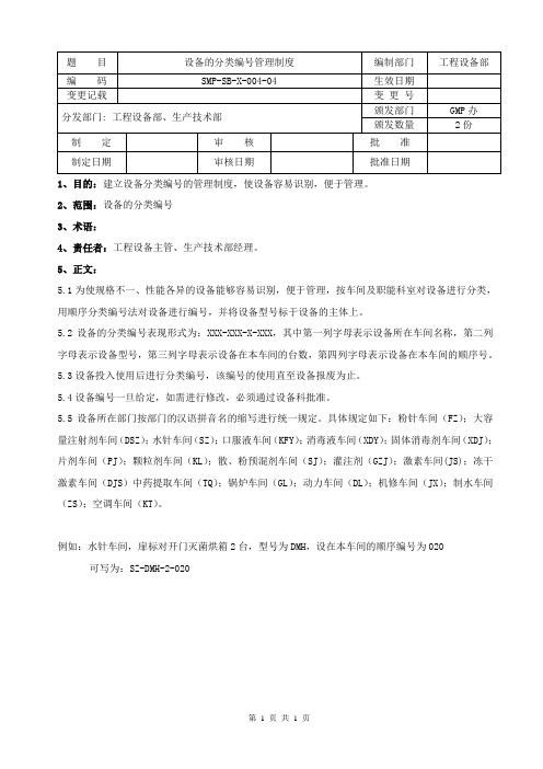 SMP-SB-X-004-04 设备的分类编号管理制度