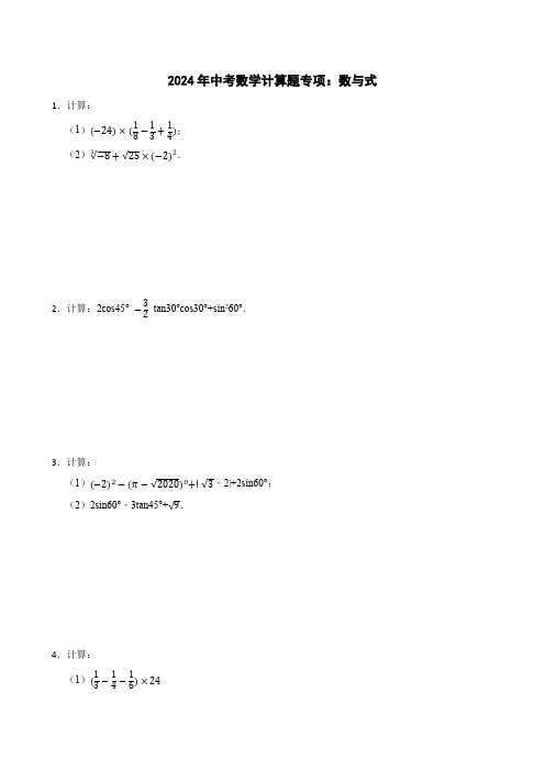 2024年中考数学计算题专项：数与式