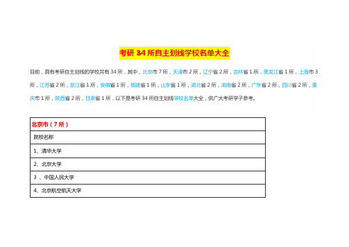 考研34所自主划线学校名单大全