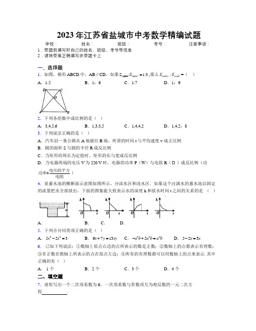 2023年江苏省盐城市中考数学精编试题附解析