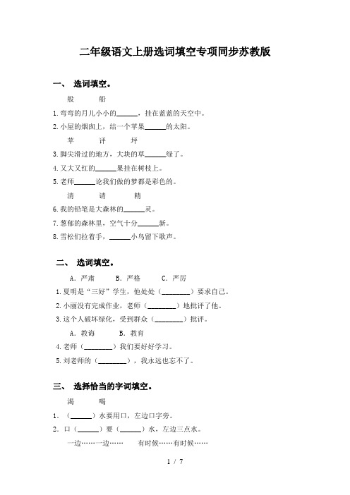 二年级语文上册选词填空专项同步苏教版