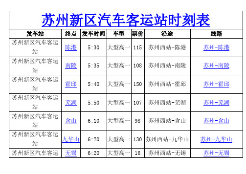 苏州新区汽车客运站时刻表