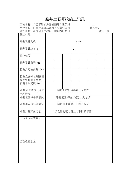 路基土石开挖施工记录
