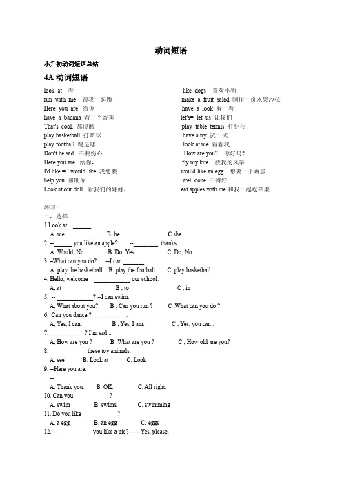 小升初英语专项复习：动词短语