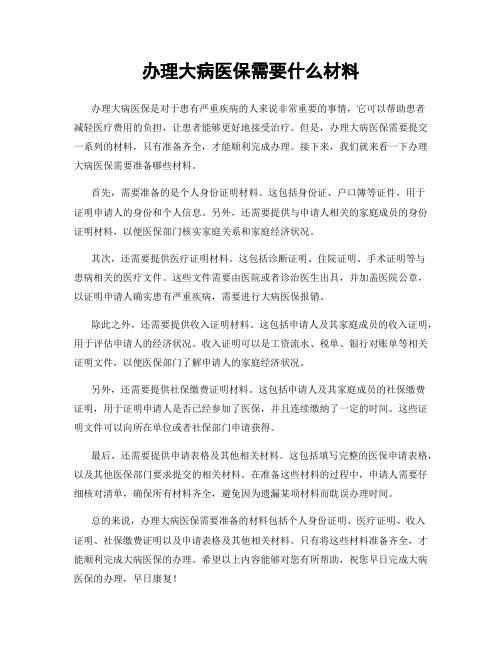 办理大病医保需要什么材料