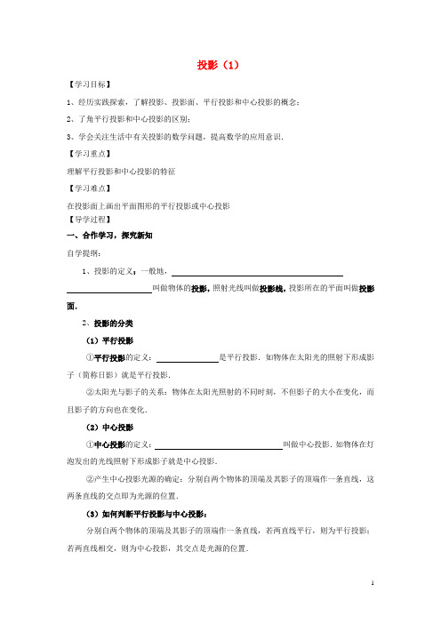 浙江省淳安县王阜乡初级中学九年级数学下册 3.1 投影导学案1(无答案)(新版)浙教版