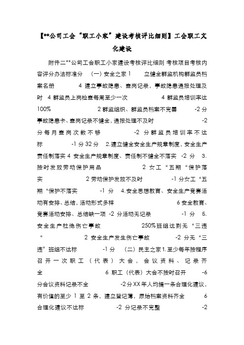 新编整理【公司工会“职工小家”建设考核评比细则】工会职工文化建设