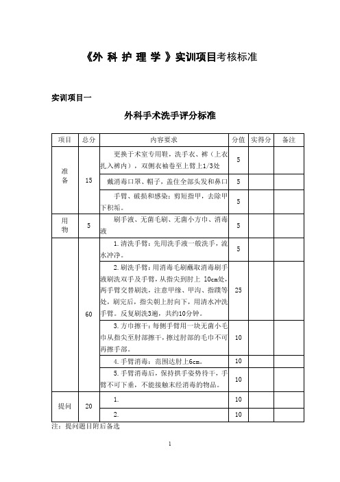 《外科护理学》实训项目考核标准(医学院)