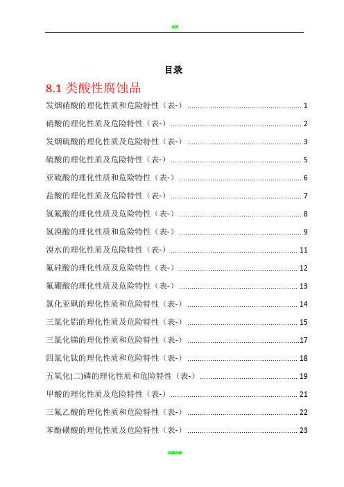 危险化学品特性表_第8类     腐蚀品