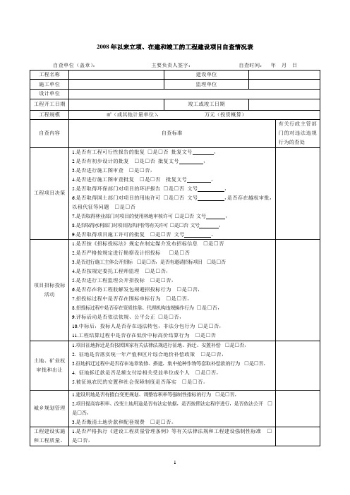 2008年以来立项,在建和竣工的工程建设项目自查情况表