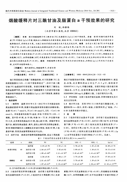 烟酸缓释片对三酰甘油及脂蛋白a干预效果的研究