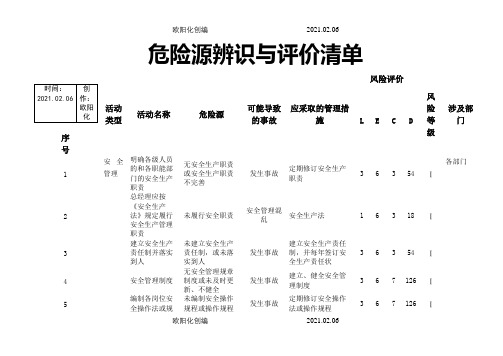 普通货物运输公司危险源辨识与评价清单之欧阳化创编