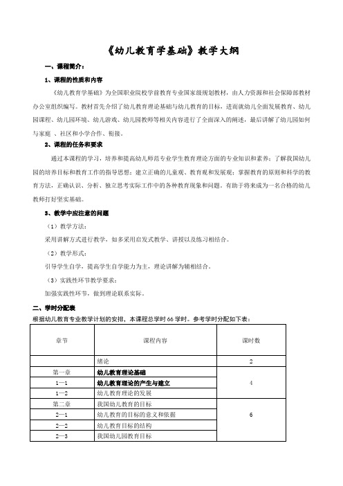 幼儿教育学基础大纲