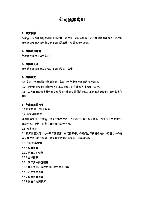 公司预算简要说明