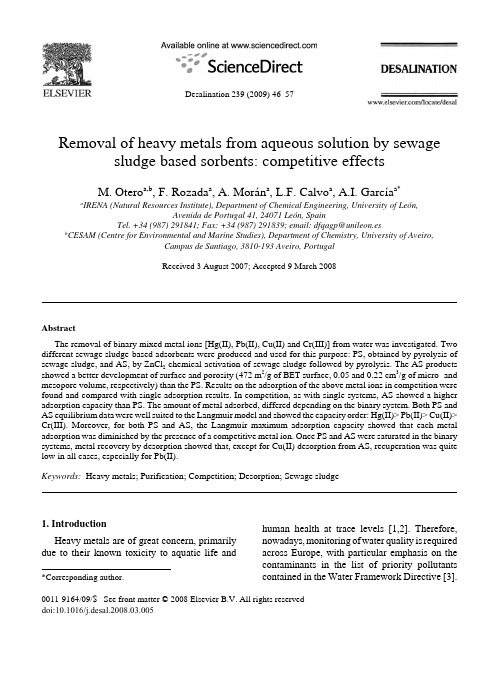 Removal of heavy metals from aqueous solution by sewage