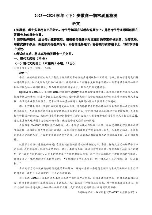 安徽省亳州市部分学校大联考2023-2024学年高一下学期7月期末考试语文试题(含答案)