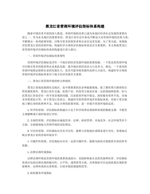 黑龙江省营商环境评估指标体系构建