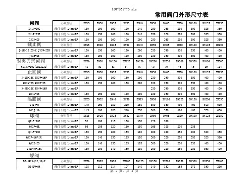 阀门尺寸(公制)