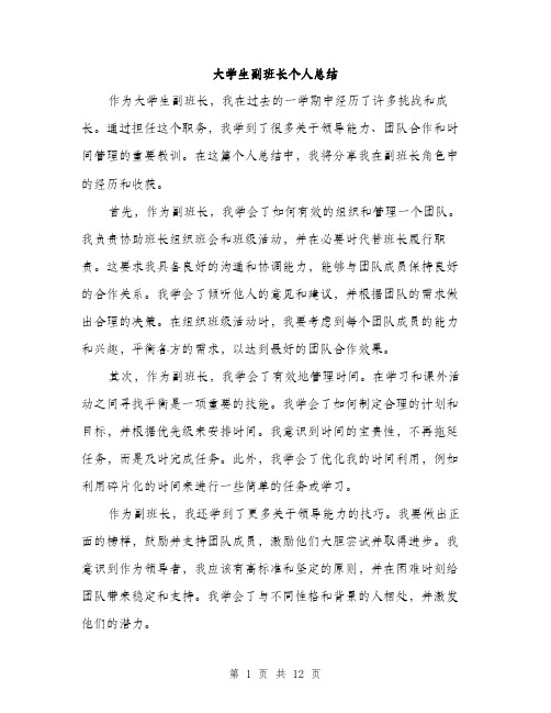 大学生副班长个人总结（5篇）