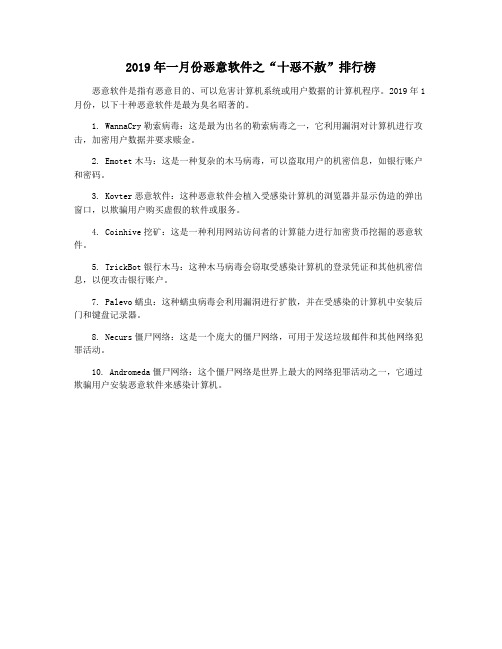 2019年一月份恶意软件之“十恶不赦”排行榜