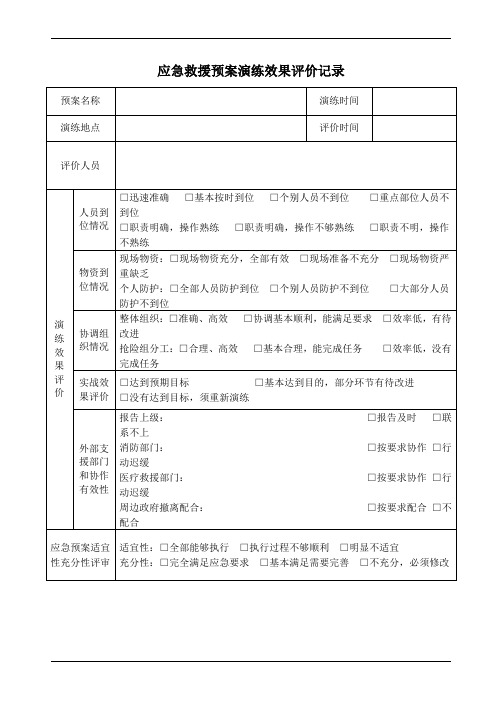 应急救援预案演练效果评价记录表