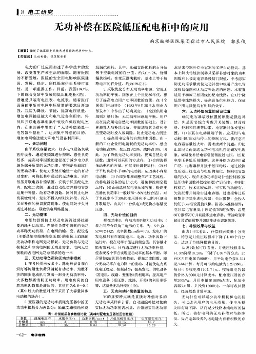 无功补偿在医院低压配电柜中的应用