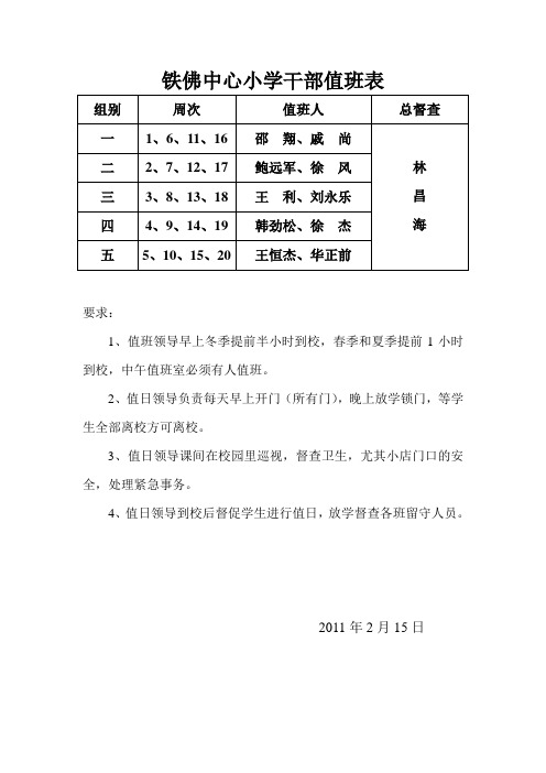 学校教职工值班表