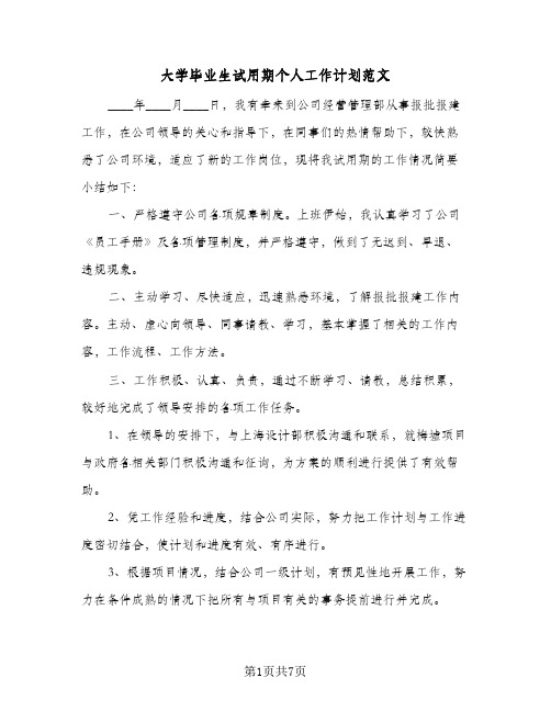 大学毕业生试用期个人工作计划范文（3篇）