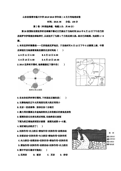 2018-2019山东省淄博市淄川中学高二月考地理试题 Word版