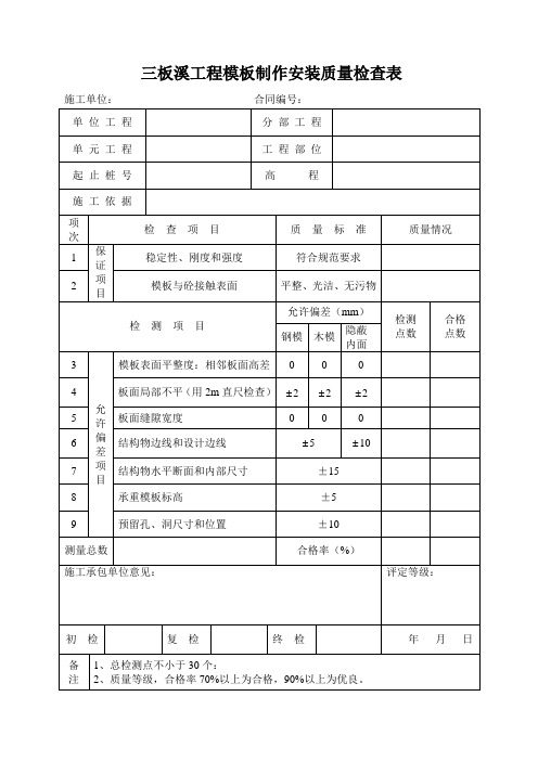 模板制作安装质量检查表