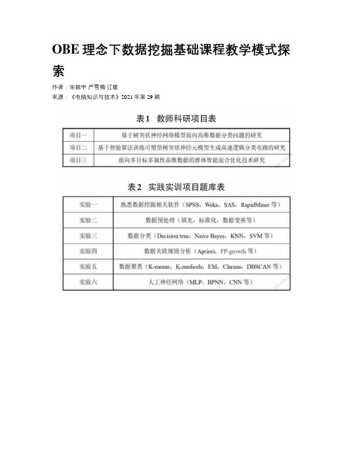 OBE理念下数据挖掘基础课程教学模式探索