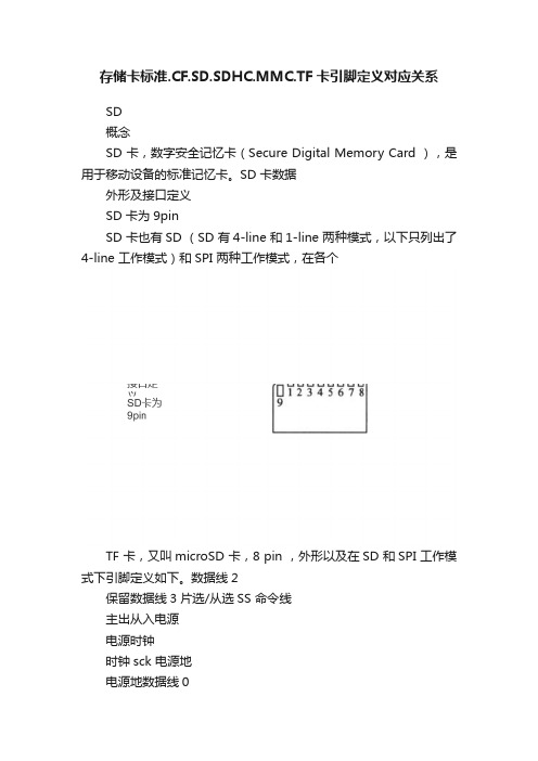 存储卡标准.CF.SD.SDHC.MMC.TF卡引脚定义对应关系