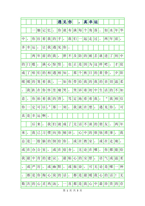 2019年初三叙事作文 - 遇见你 ,真幸运700字