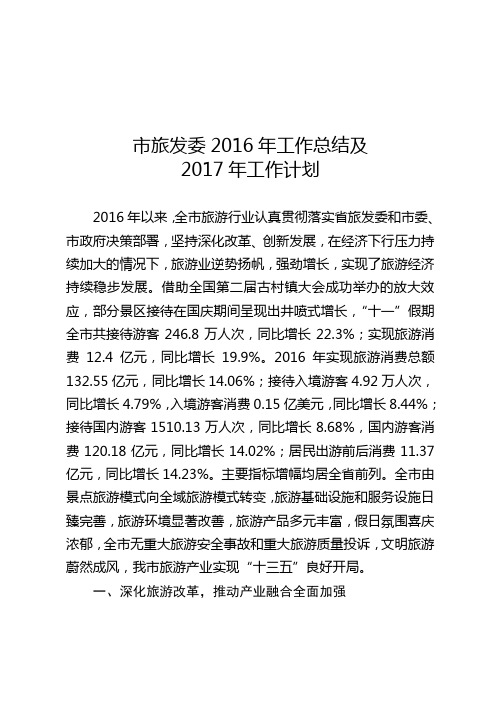 市旅发委2016年工作总结及