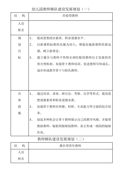 教师梯队建设发展规划表